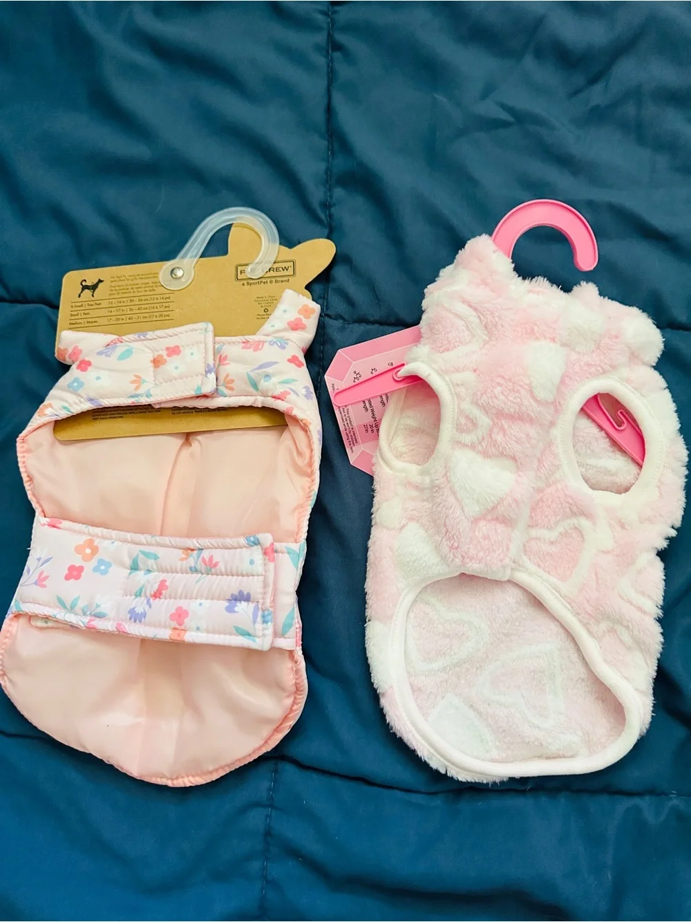 Pink Floral & Heart Plush Pet Apparel Set - XS